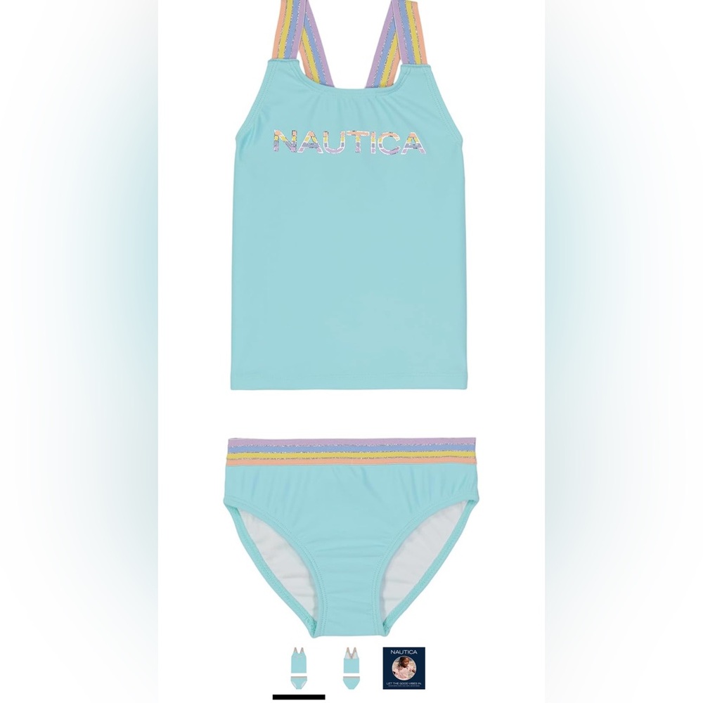 Nautica Girls Tankini Two-Piece Swimsuit, 3T, UPF 50